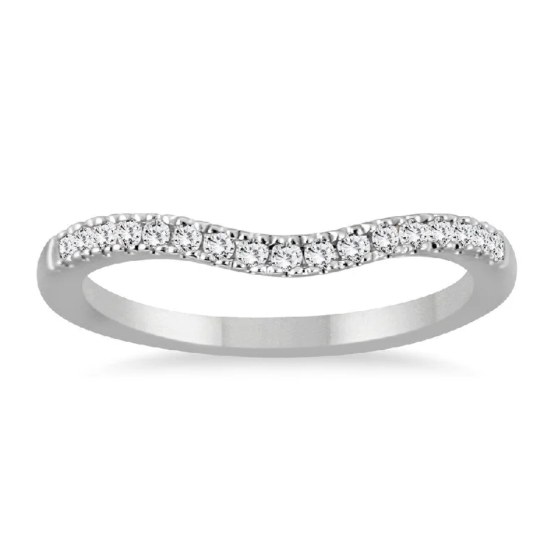 Halo - Style Women's Diamond Rings with a Center Diamond Surrounded by Smaller Diamonds in 18K Gold1/8 Carat TW Diamond Curved Wedding Band in 14K White Gold