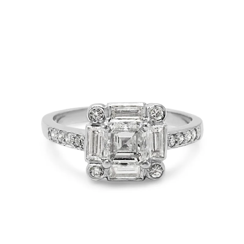 Cluster - Style Women's Diamond Rings with Multiple Small Diamonds Arranged in a Stunning PatternAnchor Certificated Square Cut Deco Style Diamond Cluster Ring - Platinum