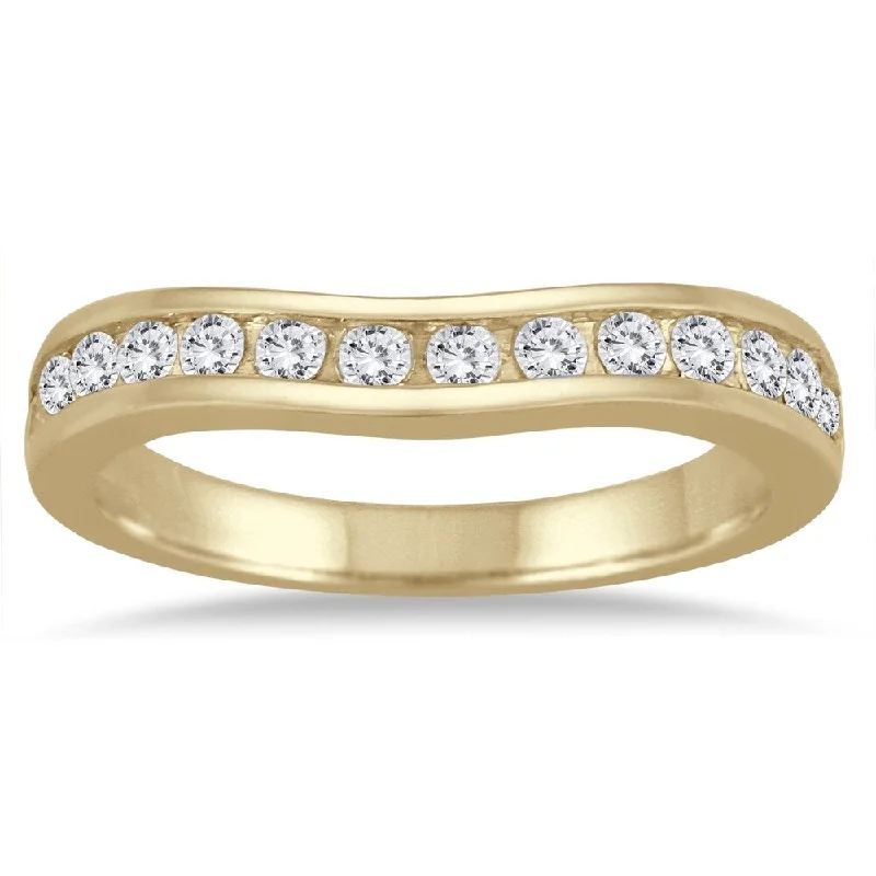 Marquise - Cut Women's Diamond Rings in Palladium for a Unique and Elongated Shape1/2 Carat TW Diamond Channel Set Curved Band in 10K Yellow Gold