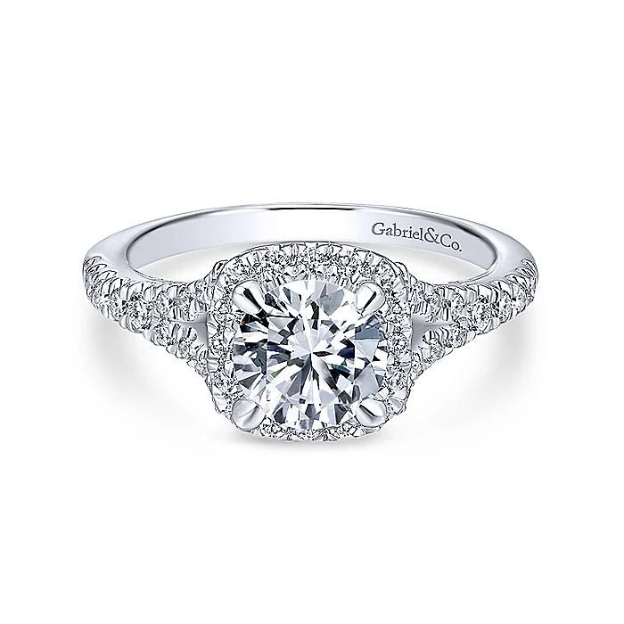 Princess - cut diamond engagement ring with a pavé - set band in platinumVerbena Engagement Ring Setting in White Gold