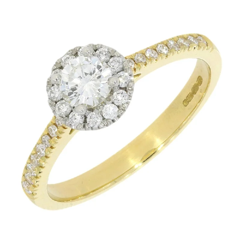 Halo - Style Women's Diamond Rings with a Center Diamond Surrounded by Smaller Diamonds in 18K Gold18ct Yellow Gold and Platinum Brilliant Cut 0.28ct Diamond Halo Cluster Ring