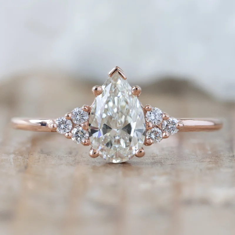 Men's Opal Engagement Rings in 10K Gold with a Milgrain - Trimmed BandThe Ivy Ring | 0.70ct Pear White Diamond in 14k Rose Gold