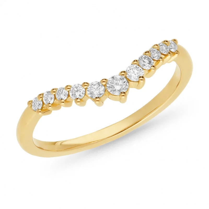 Art Deco - Inspired Women's Diamond Rings with Geometric Designs and Baguette - Cut Diamonds18ct Yellow Gold V Shaped Diamond Ring