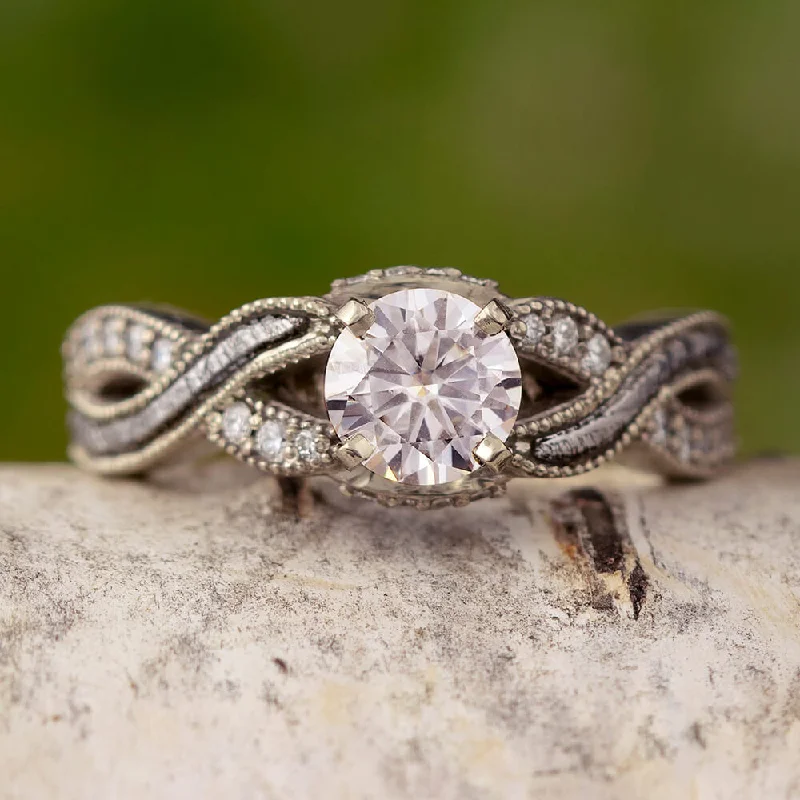 Men's Aquamarine Engagement Rings in 9K Gold with a Bezel - Set StoneMoissanite Engagement Ring with a Twisted Meteorite and Diamond Shank