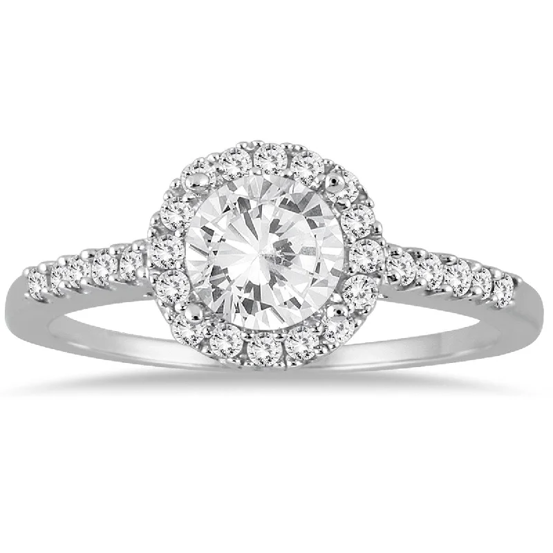 Tennis - Style Women's Diamond Rings with a Continuous Row of Diamonds for a Classic and Versatile LookAGS Certified 1 Carat TW Diamond Halo Engagement Ring in 10K White Gold (I-J Color, I2-I3 Clarity)