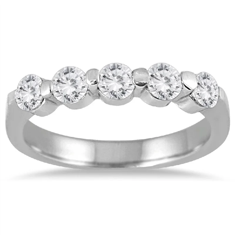 Women's Solitaire Diamond Rings with Round - Cut Diamonds and Platinum Settings for an Elegant EngagementMarquee Jewels 10K White Gold 3/4ct Prong Set 5 Stone Diamond Band