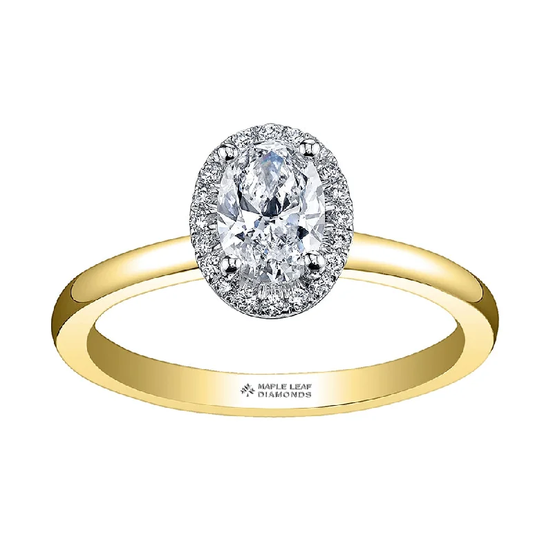 Women's Diamond Rings with Side - Stone Pave Setting for a Sparkling and Continuous ShineOval Canadian Diamond Engagement Ring with Halo