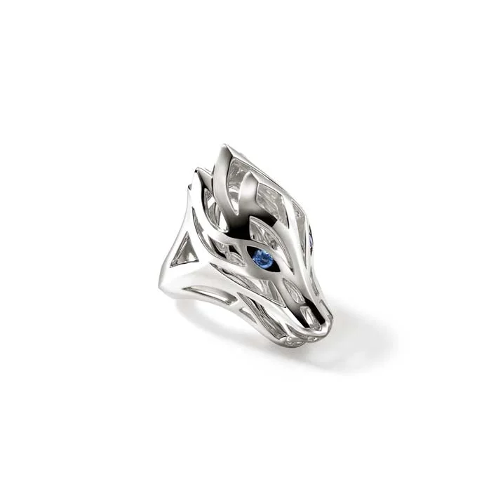 Minimalist Fashion Rings in Stainless Steel with a Single Solitaire CrystalJohn Hardy Naga Saddle Ring with Sapphires in Sterling Silver