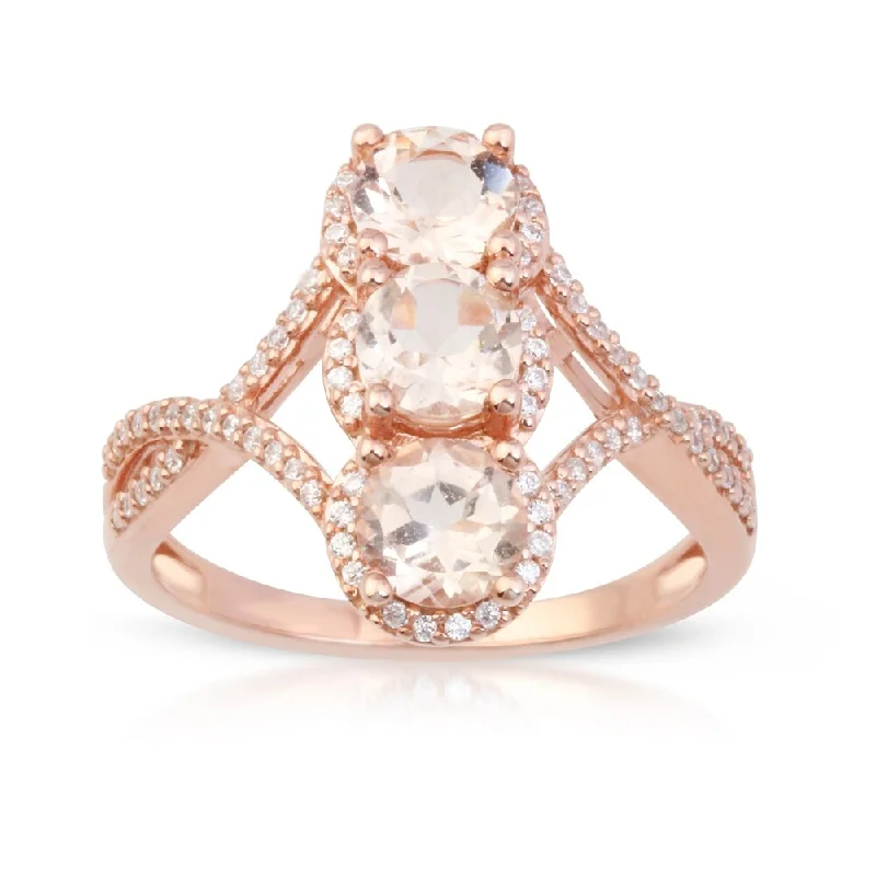 Tennis - Style Women's Diamond Rings with a Continuous Row of Diamonds for a Classic and Versatile LookMorganite Gemstone 1/5ct TDW Diamond Three-Stone Ring in 10k Rose Gold