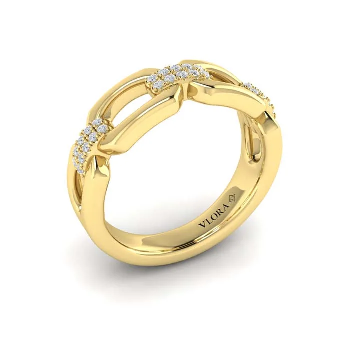 Minimalist Fashion Rings in Stainless Steel with a Single Solitaire CrystalVlora Reina Diamond Accent East-West Open Link Ring in 14K Yellow Gold