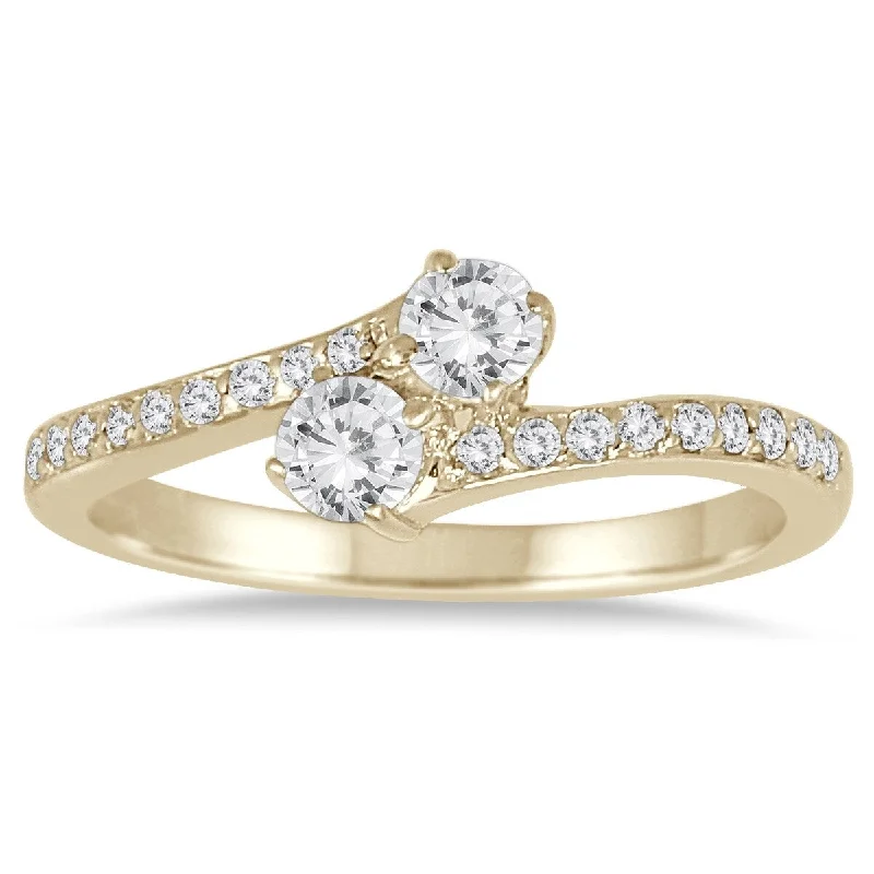 Cushion - Cut Women's Diamond Rings in Platinum with a Soft and Romantic AppearanceMarquee 1/2 Carat TW Two Stone Diamond Ring in 14K Yellow Gold