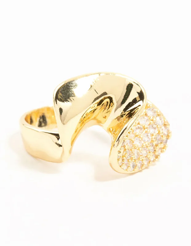 Rhinestone - Embellished Fashion Rings in Silver - Tone Metal for a Glamorous TouchGold Plated Cubic Zirconia Twisted Ring