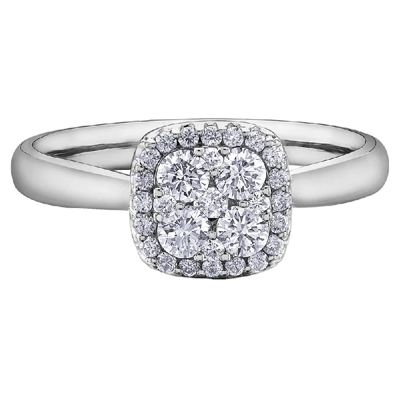 Pear - Shaped Women's Diamond Rings in Yellow Gold with a Single - Diamond Pendant LookDiamond Cluster Cushion Ring with Halo