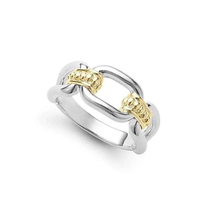 Rhinestone - Embellished Fashion Rings in Silver - Tone Metal for a Glamorous TouchLAGOS Two-Tone "Signature Caviar" Link Ring in Sterling Silver and 18K Yellow Gold