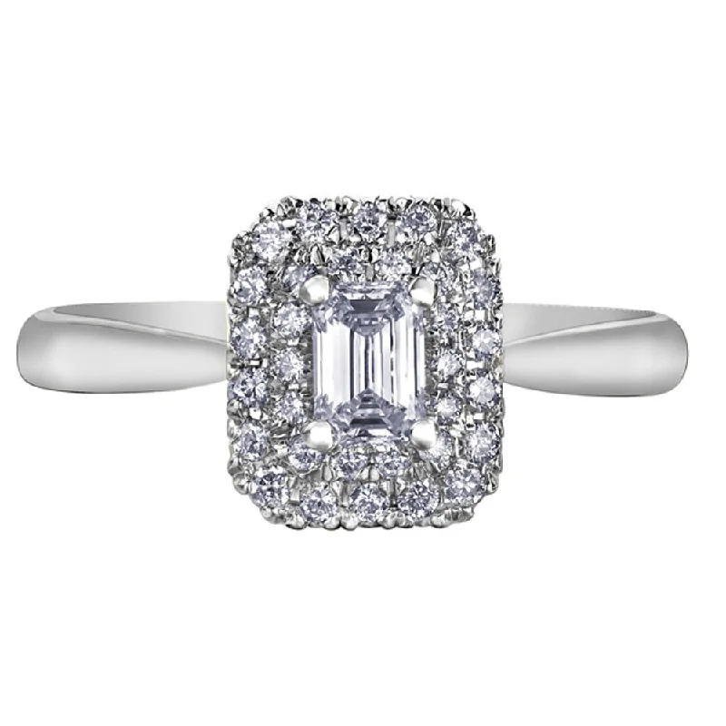 Cathedral - Style Women's Diamond Rings with a Raised Center Setting and Elaborate MetalworkRadiant Cut Diamond Ring with Double Halo