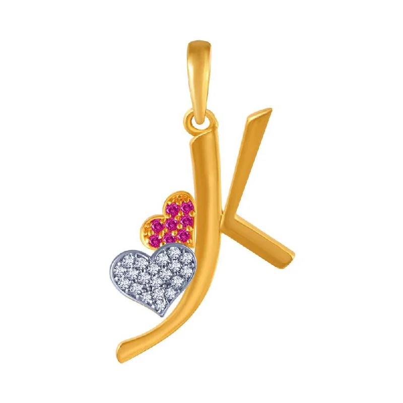 Women's Diamond Rings with Side - Stone Pave Setting for a Sparkling and Continuous ShineDouble Embellished Hearts With Initials 14k Gold Pendant