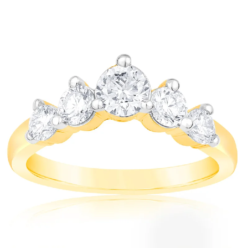 Cluster - Style Women's Diamond Rings with Multiple Small Diamonds Arranged in a Stunning PatternLuminesce Lab Grown 1 Carat Eternity Curve Diamond Ring in 18ct Yellow Gold