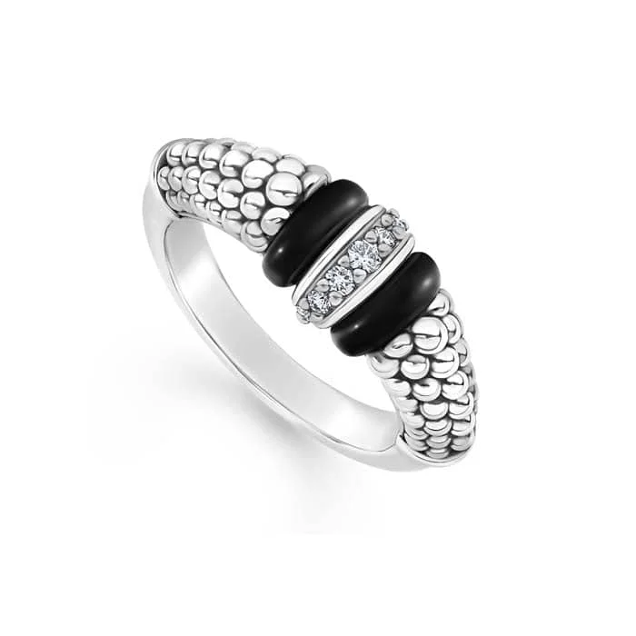 Open - Band Fashion Rings in Sterling Silver with Gemstone InlaysLAGOS Black Ceramic and Caviar Diamond Ring in Sterling Silver