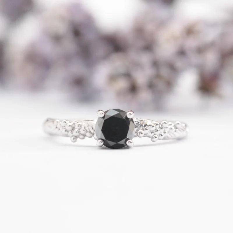 Women's Diamond Rings with Side - Stone Pave Setting for a Sparkling and Continuous ShineBlack Diamond Wattle Leaf Engagement Ring