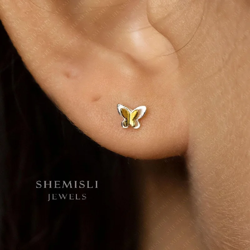 Two - Tone Gold and Silver Plated Clover Stud Earrings for a Lucky and Stylish SymbolTiny 2-tone Butterfly Studs Earrings, Silver - SS447