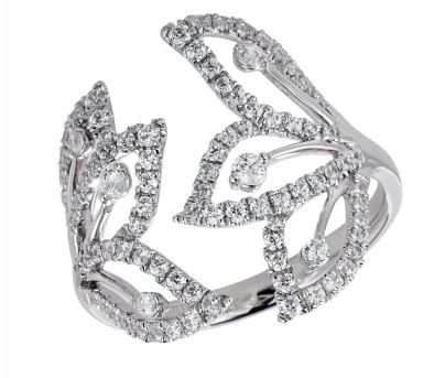 Women's Diamond Rings with Side - Stone Pave Setting for a Sparkling and Continuous Shine18KWG 0.64CTW BR DIA OPEN LEAF FASHION RING