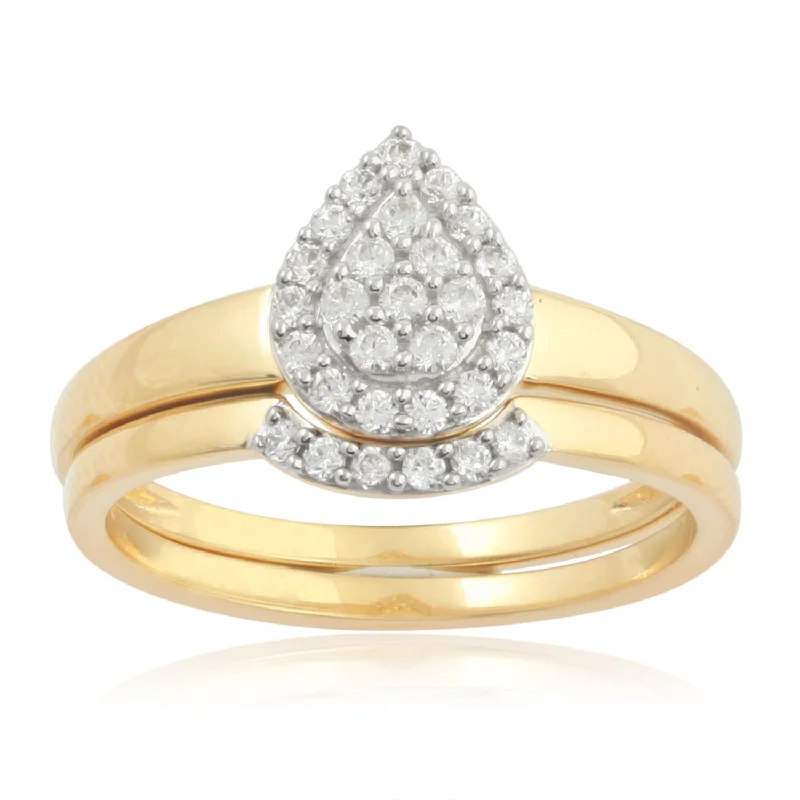 Pear - Shaped Women's Diamond Rings in Yellow Gold with a Single - Diamond Pendant Look18K YG Cluster Diamond Ring-1pc