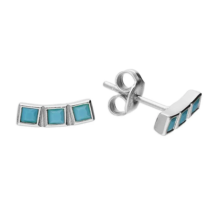 Hypoallergenic Sterling Silver Star - Studded Stud Earrings for Sensitive EarsSilver Turquoise Bar Stud Earrings