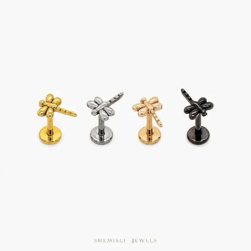 Two - Tone Gold and Silver Plated Clover Stud Earrings for a Lucky and Stylish SymbolDainty Dragonfly Threadless Flat Back Earrings, Nose Stud, 20,18,16ga, 5-10mm Surgical Steel SHEMISLI SS581