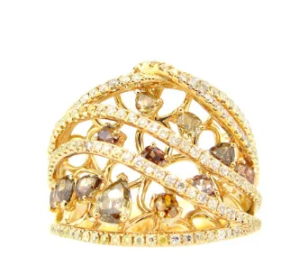 Vintage - Style Women's Diamond Rings with Floral - Engraved Bands and Multiple Diamond Accents18KYG 1.79CTW BR AND PS FANCY DIA SNAKE WRAP AROUND LAYERED RING