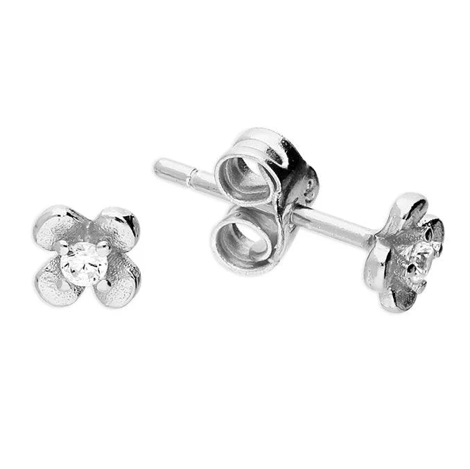 Magnetic - Back Stud Earrings in Black for Easy and Comfortable WearSilver Flower Stud Earrings with Cubic Zirconia Stone