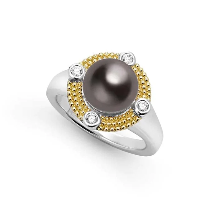 Vintage - Reproduction Fashion Rings in Bronze with Cameo - Style MedallionsLAGOS Tahitian Pearl and Diamond Ring in Sterling Silver and 18K Yellow Gold