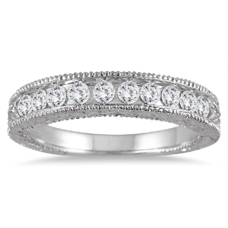 Women's Solitaire Diamond Rings with Round - Cut Diamonds and Platinum Settings for an Elegant EngagementMarquee Jewels 10k White Gold 1/2ct TDW Engraved Diamond Band