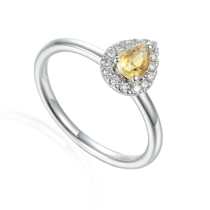 Cushion - Cut Women's Diamond Rings in Platinum with a Soft and Romantic Appearance9ct White Gold Pear Shape Citrine and Diamond Cluster Birthstone Ring