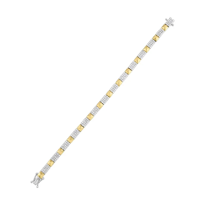 Emerald - cut diamond engagement ring set in a modern titanium bandGeometric Two Tone Yellow and White Gold Diamond Cluster Tennis Bracelet, 2.0 cttw