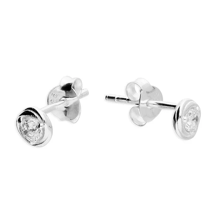 Laser - Engraved Initial Stud Earrings in Silver for a Personalized and Customized Accessory3mm Cubic Zirconia in a Small Twist Silver Stud Earrings