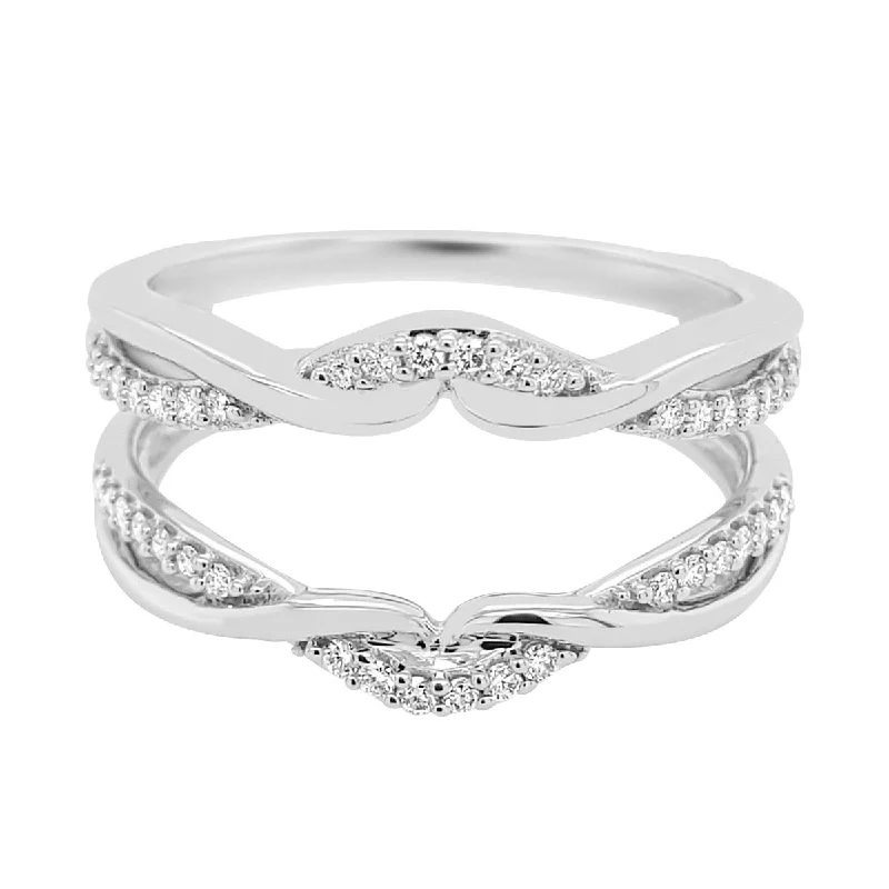 Marquise - cut diamond engagement ring with a split - shank band in platinumDiamond Ring Guard with Arabesque Design