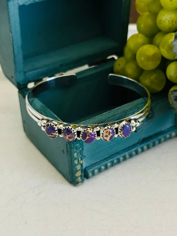 Magnetic Closure Women's Cuff Bracelets with Crystal Embellishments for Easy WearTTD “Jaycee” Purple Mohave Turquoise & Sterling Silver Cuff Bracelet