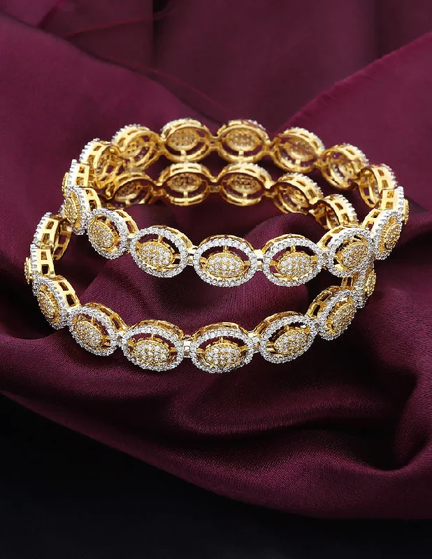 Solid Gold Bangles with Intricate Floral Engravings for a Luxurious LookDesigner Zircon GJ Plated Bangles ZBGL10953