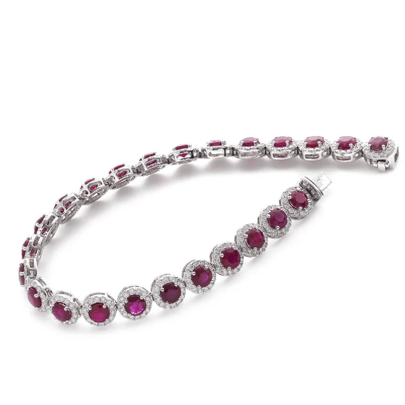 Plus Size Women's Wide Bangle Bracelets in Matte Finish for a Statement Piece18ct White Gold Round Brilliant Ruby and Diamond Bracelet