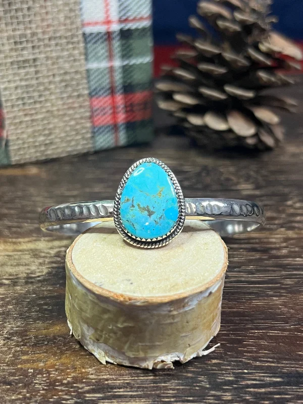 Large - Sized Women's Leather Cuff Bracelets with Studded Details for a Punk - Rock Vibe#17 Southwest Made Kingman Turquoise & Sterling Silver Cuff Bracelet