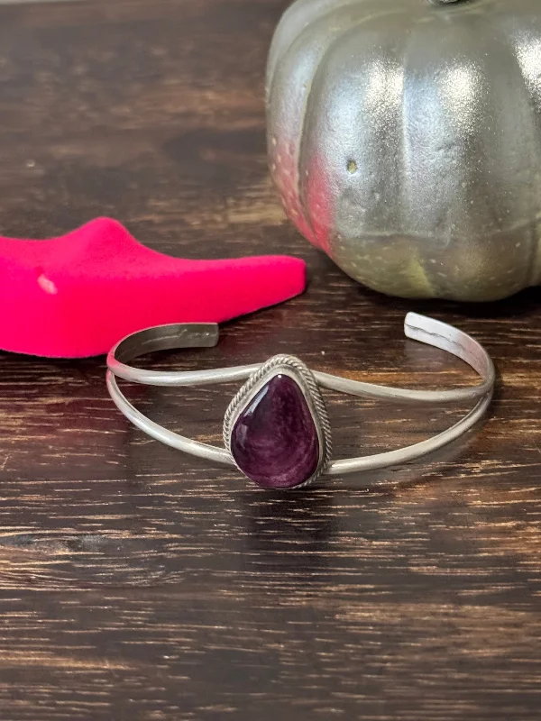 Women's Cuff Bracelets with Hamsa Hand Charms for Protection and Good LuckNavajo Made Purple Spiny Oyster & Sterling Silver Cuff Bracelet