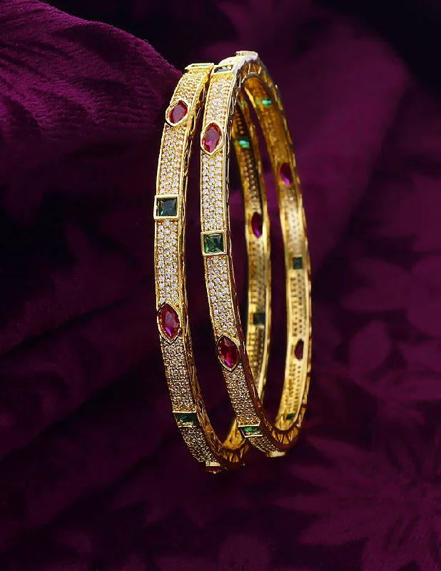 Stretch Bangle Bracelets with Elastic Cord for a Comfortable FitDesigner Zircon Gold Plated Bangles ZBGL11046