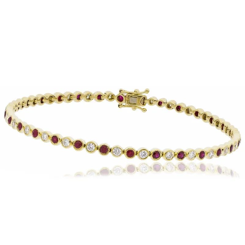 Bangle Sets with Mix - and - Match Patterns for a Versatile Accessory18ct Yellow Gold Ruby and Diamond Rubover Set Bracelet