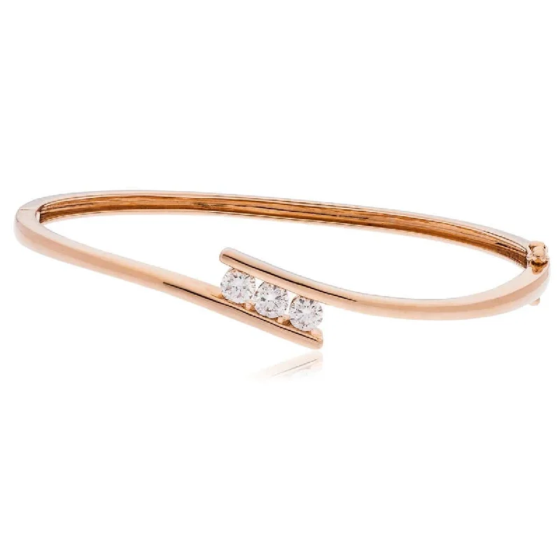 Clear Crystal - Embellished Bangles for a Sparkling and Elegant AppearanceDIAMOND THREE STONE CROSS OVER BANGLE IN 18K ROSE GOLD