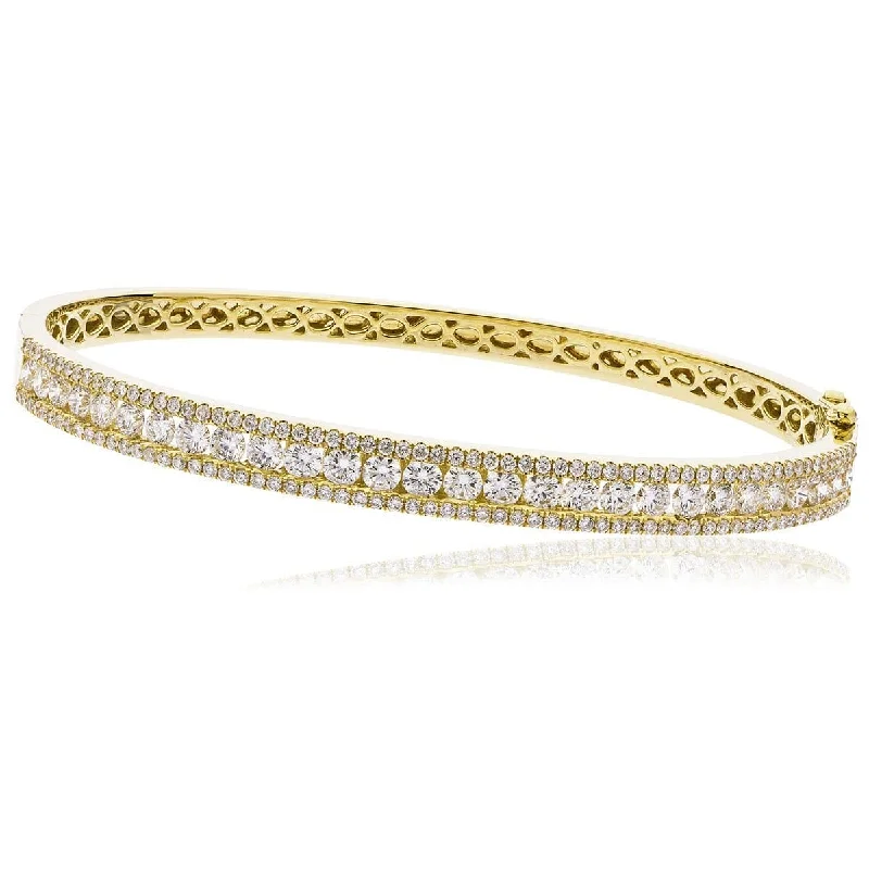 Bangle Bracelets with Adjustable Screw - Closures for a Secure FitDIAMOND IN & OUT CHANNEL SETTING BANGLE IN 18K YELLOW GOLD