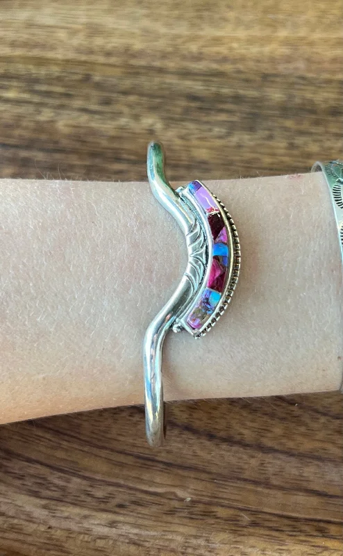 Rose Gold - Toned Women's Cuff Bracelets with Cubic Zirconia for a Glamorous LookNavajo Made Pink Mohave Turquoise & Sterling Silver Cuff Bracelet