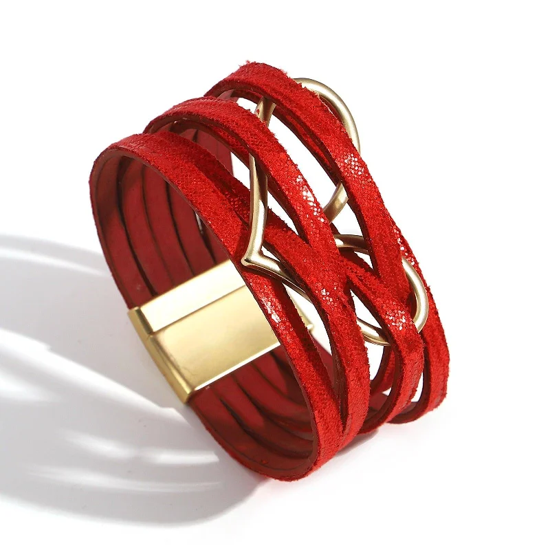 Stackable Women's Cuff Bracelets in Different Sizes and Materials for Layered Styling'Big Heart' Charm Cuff Bracelet - red