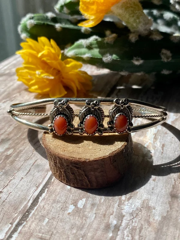 Rhinestone - Embellished Women's Cuff Bracelets in Silver for a Sparkling and Festive LookLee Shorty Coral & Sterling Silver Cuff Bracelet