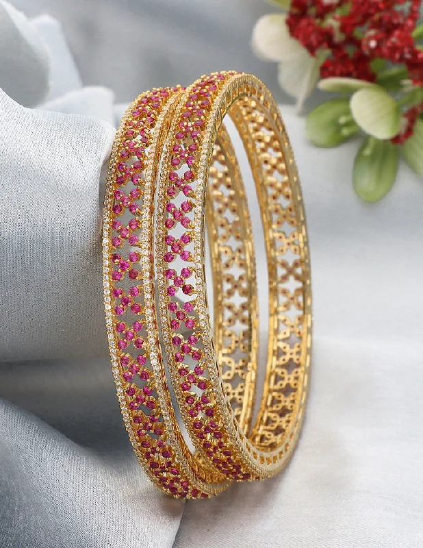 Vintage - Inspired Bangle Bracelets with Filigree and Rhinestone AccentsDesigner Zircon Gold Plated Bangles ZBGL10955