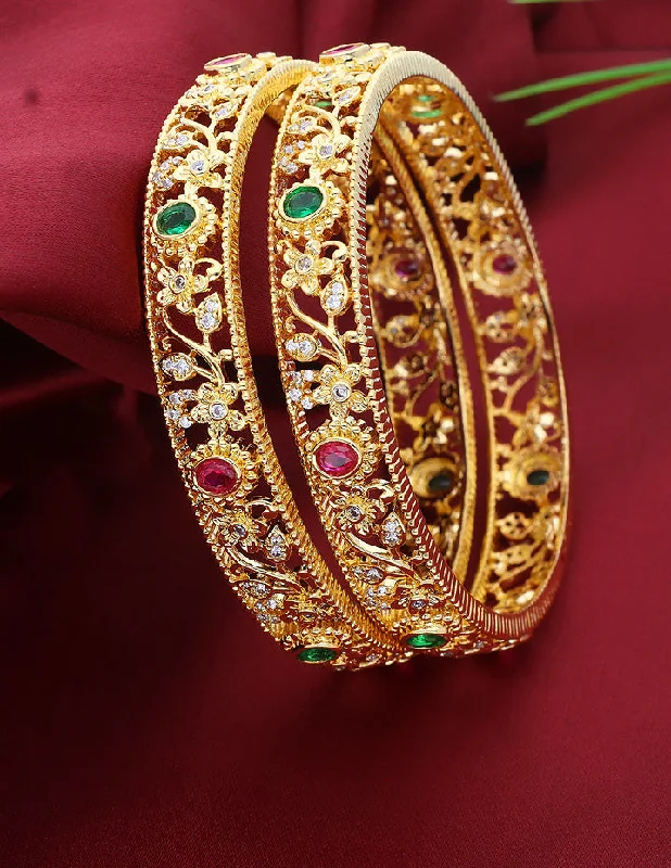 Enamel - Coated Bangles in Vibrant Rainbow Colors for a Playful StyleDesigner Zircon Gold Plated Bangles